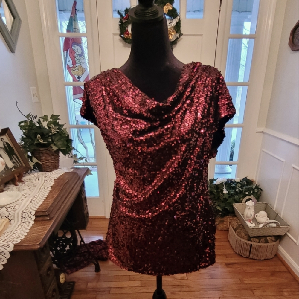 4/$19 Vintage y2k drape neck stretchy sequin top size 12
